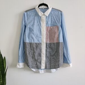 Crown & Ivy Striped Colorblock Button Down Shirt M